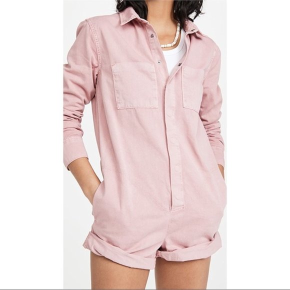 New Free People x One Teaspoon Prophecy Sm Pink Denim Short Romper Jumpsuit - Picture 5 of 12